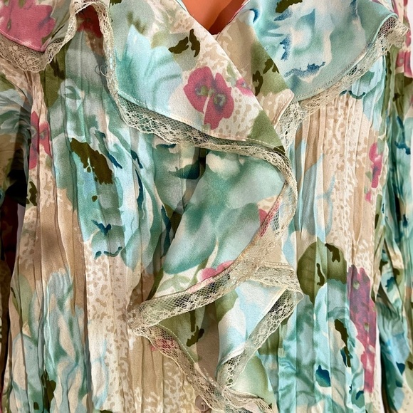 VINTAGE‎ Ladies XL Cottage BOHO Bell Sleeve Watercolor Floral Blouse w/ M Skirt - Picture 7 of 16